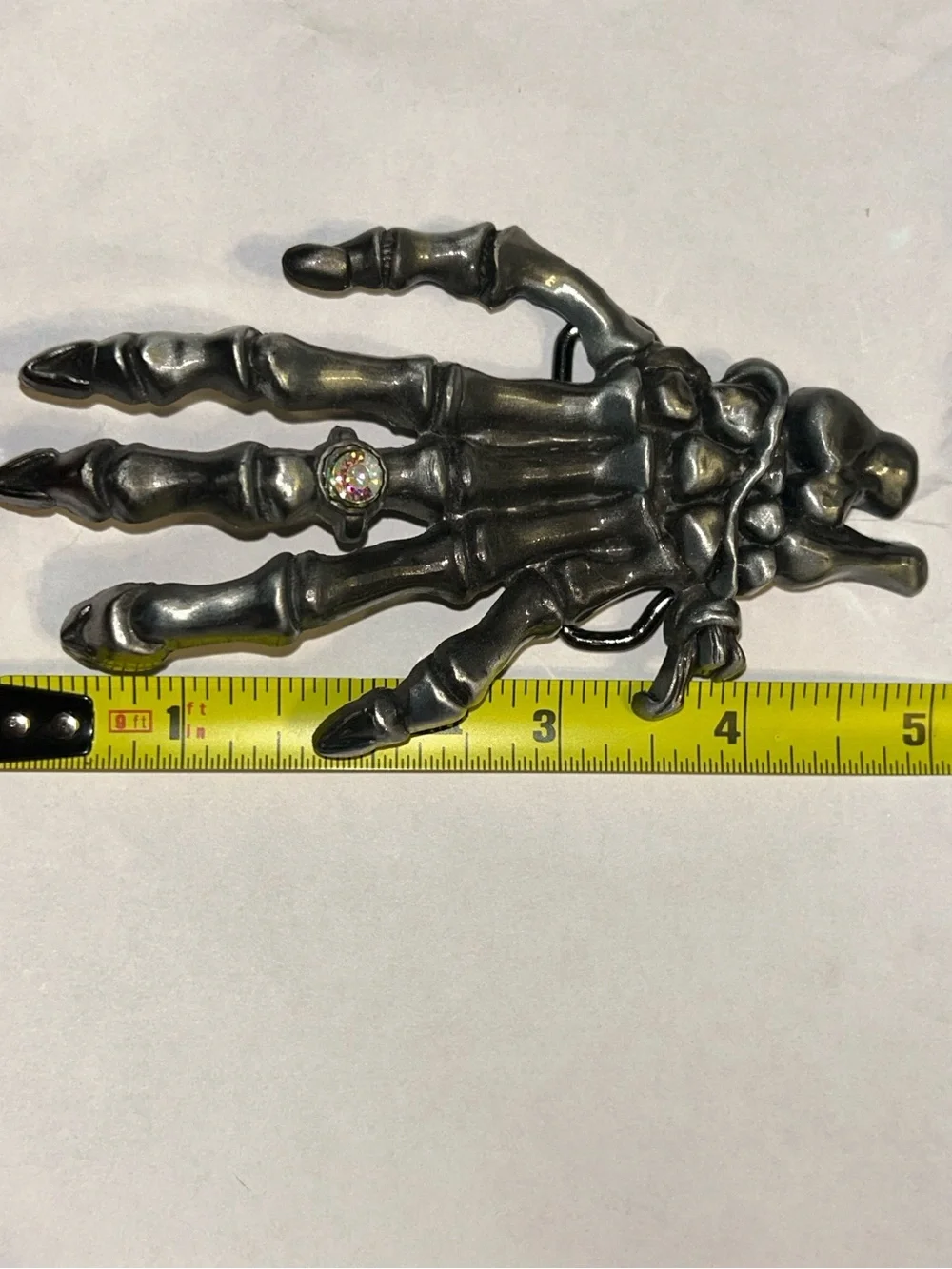Metallic Skeleton Hand with ring belt buckle - Silver